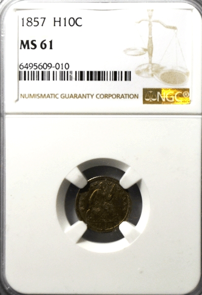 1857 H10c Seated Liberty Silver Half Dime Philadelphia NGC MS61