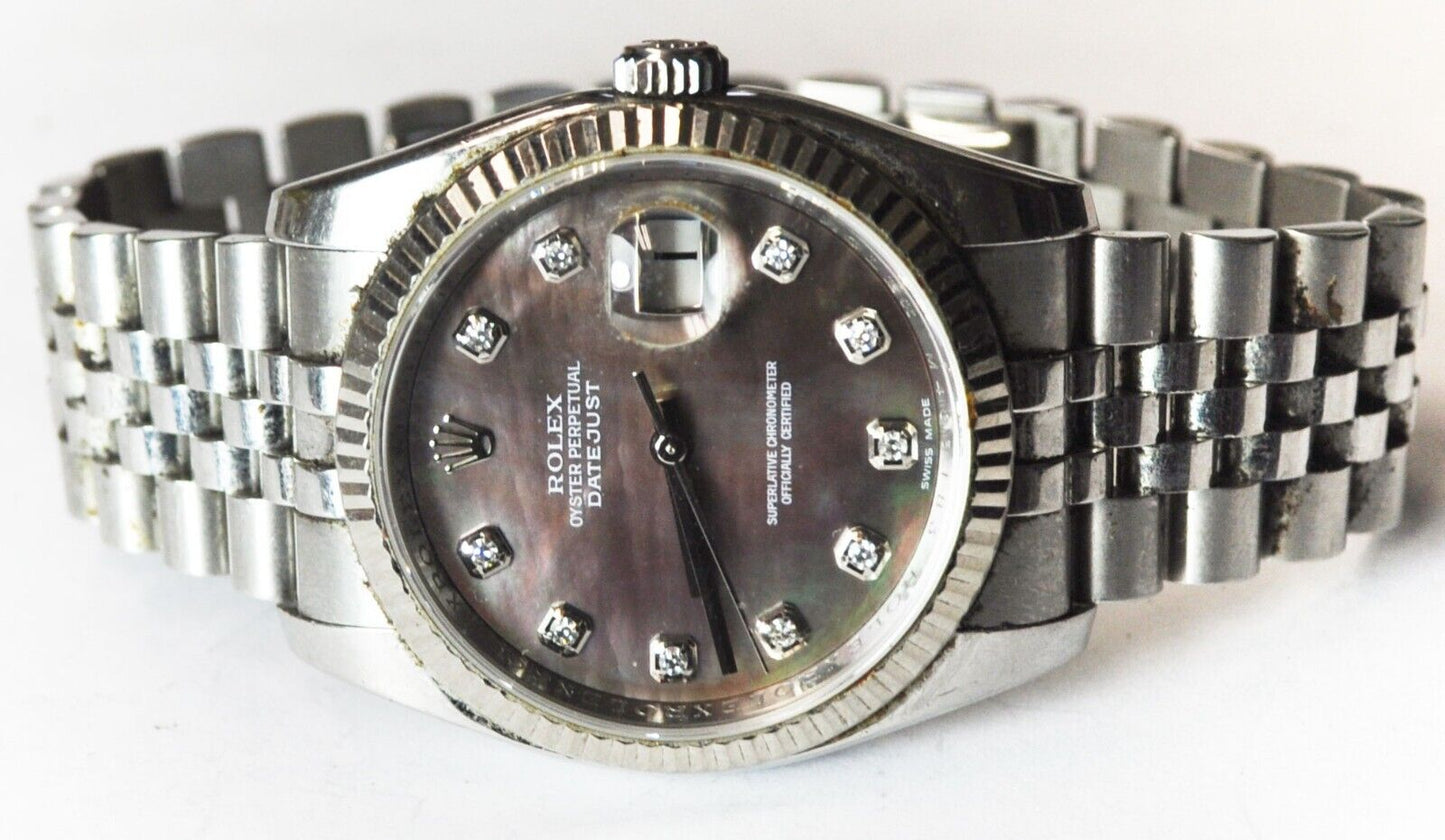 2008 Men's Rolex Datejust 116234 Tahitian MOP Diamond Dial 36mm S/S 3135 Auto