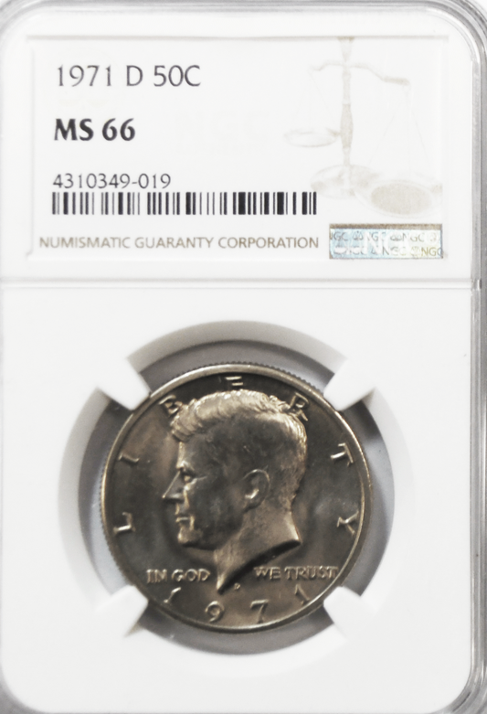 1971 D 50c SMS Kennedy Silver Half Dollar Fifty Cents MS66 NGC