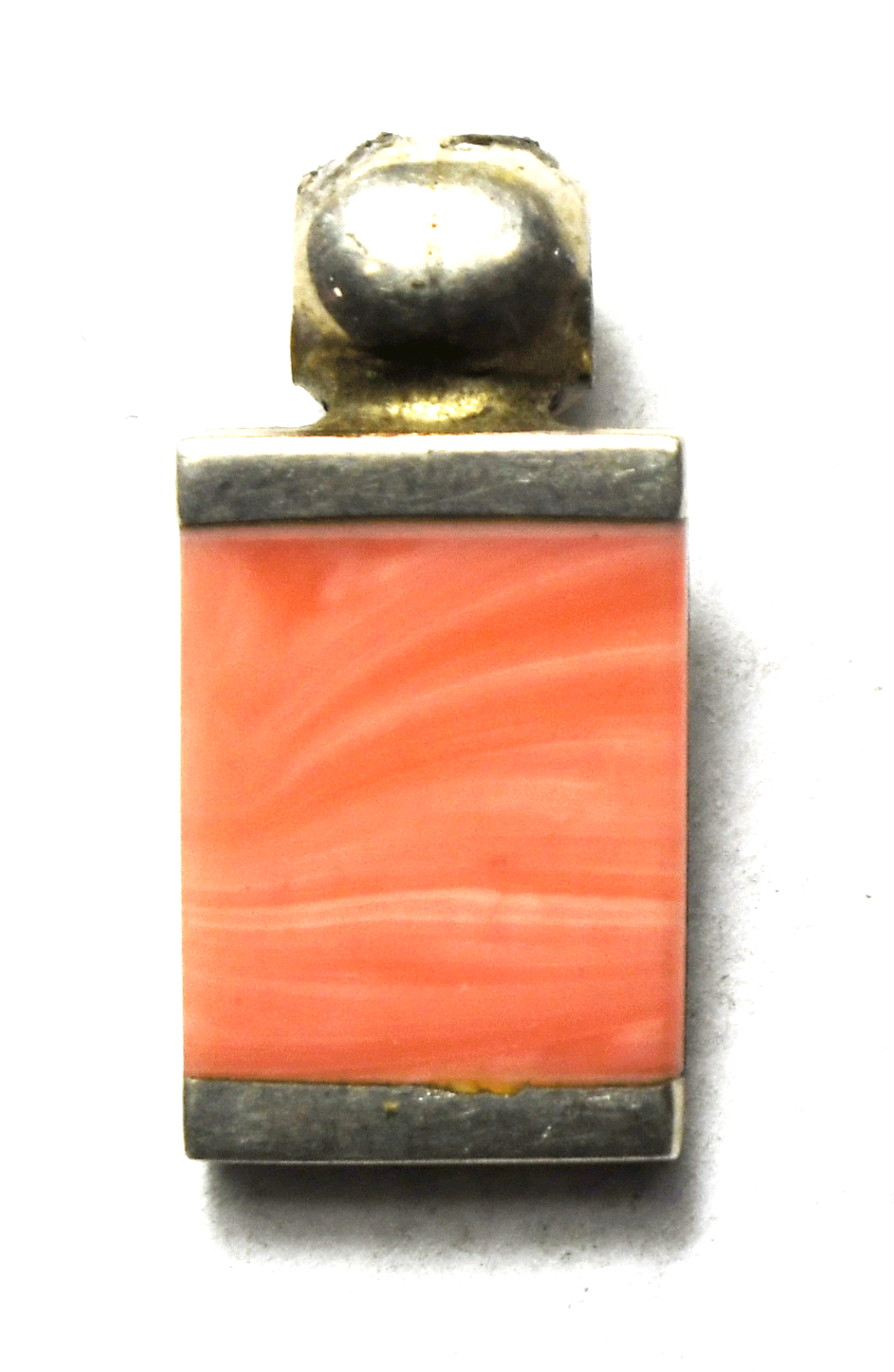 Sterling Silver Small Rectangle Pink Coral Pendant 18mm x 9mm