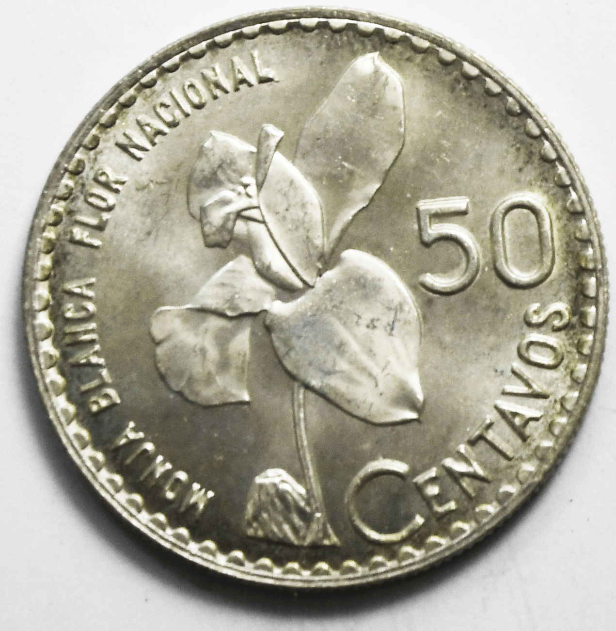 1962 Guatemala 50 Fifty Centavos Silver Coin KM# 264 Uncirculated