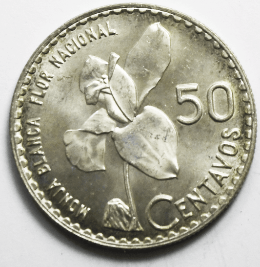 1962 Guatemala 50 Fifty Centavos Silver Coin KM# 264 Uncirculated