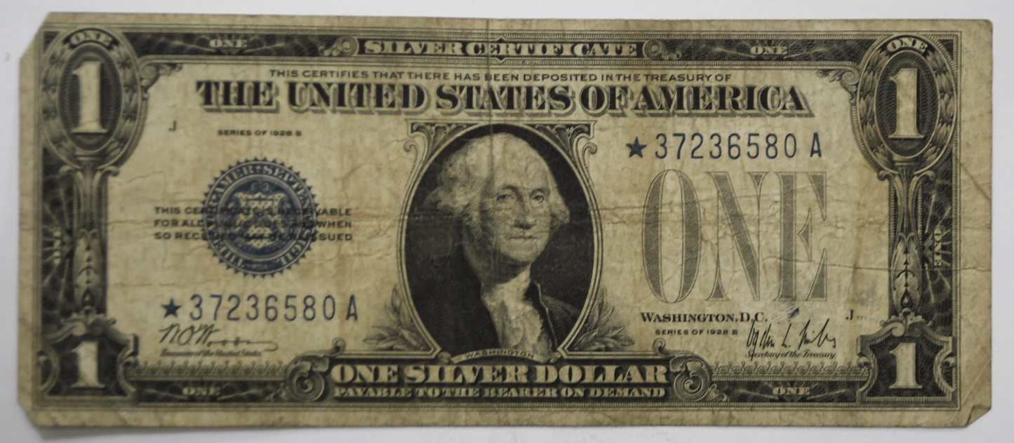 1928 B $1 One Dollar Silver Certificate Star Note *37236580A Funny Back