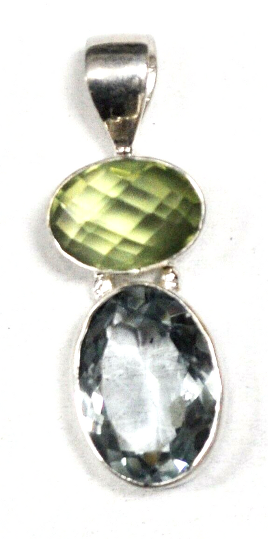 Sterling Silver Oval Topaz Peridot Green & Blue Pendant 42mm x 14mm