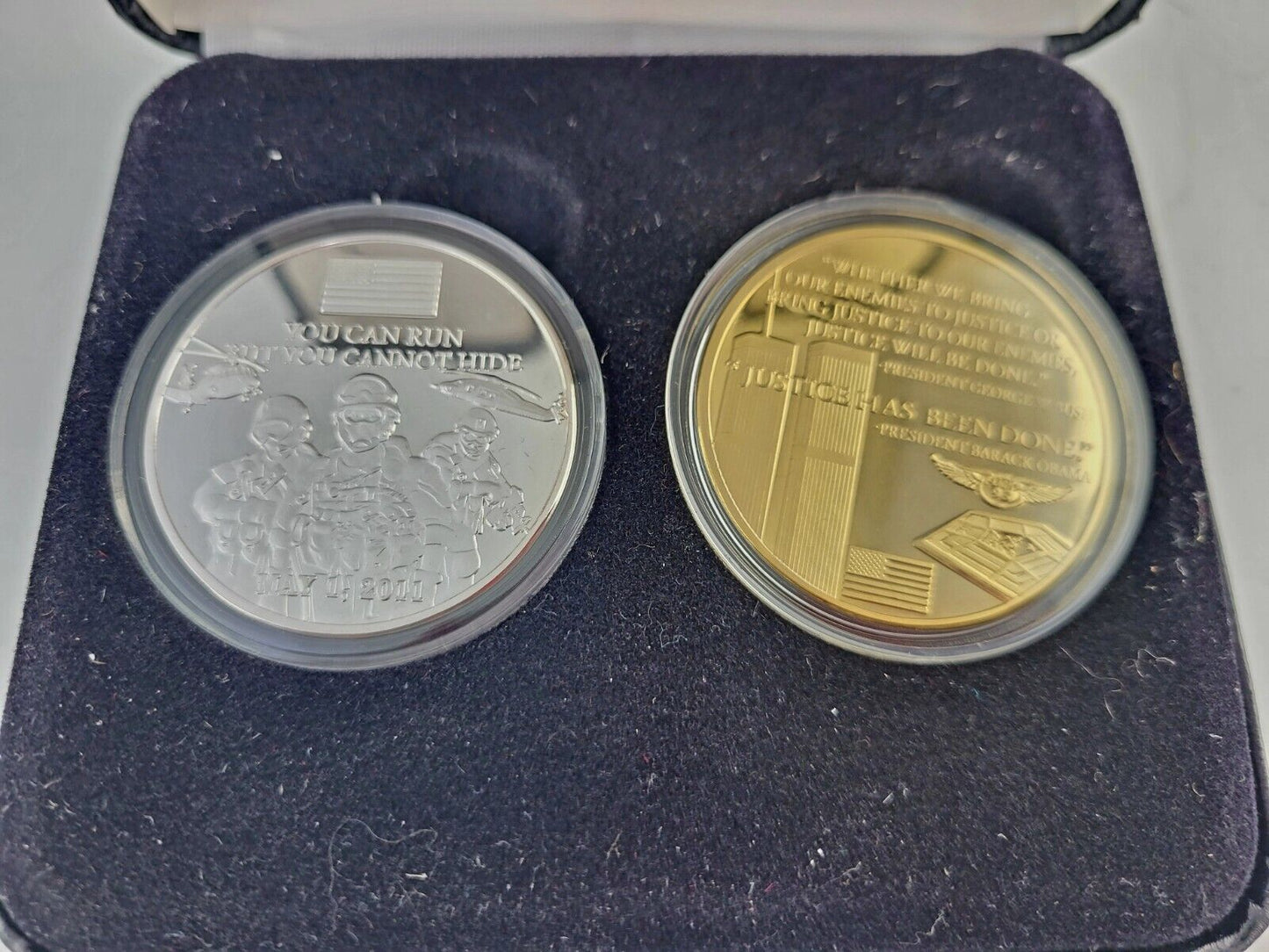2011 "You Can Run But You Cant Hide" 2pc. Plated Silver & Gold Medal Set