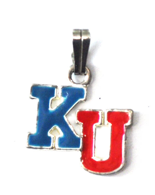 Silver Plated Kansas University KU Blue Red Enamel Charm 17x15mm
