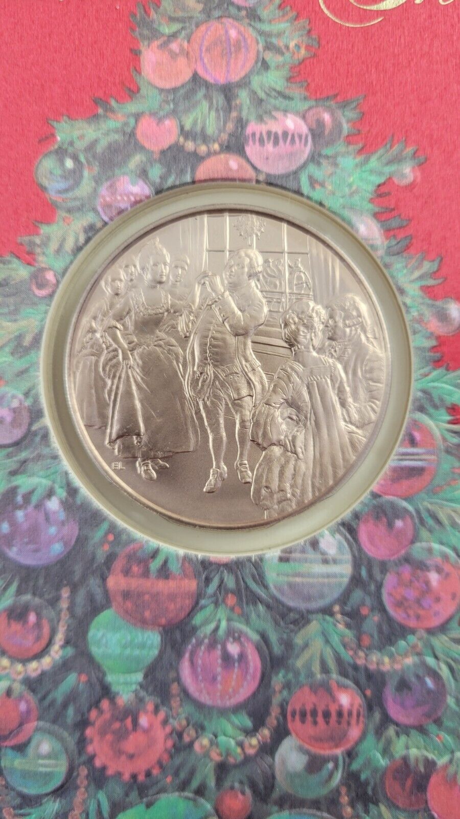 Franklin Mint Bronze Holiday Gala, 1975 Christmas Coin w/Holder Card