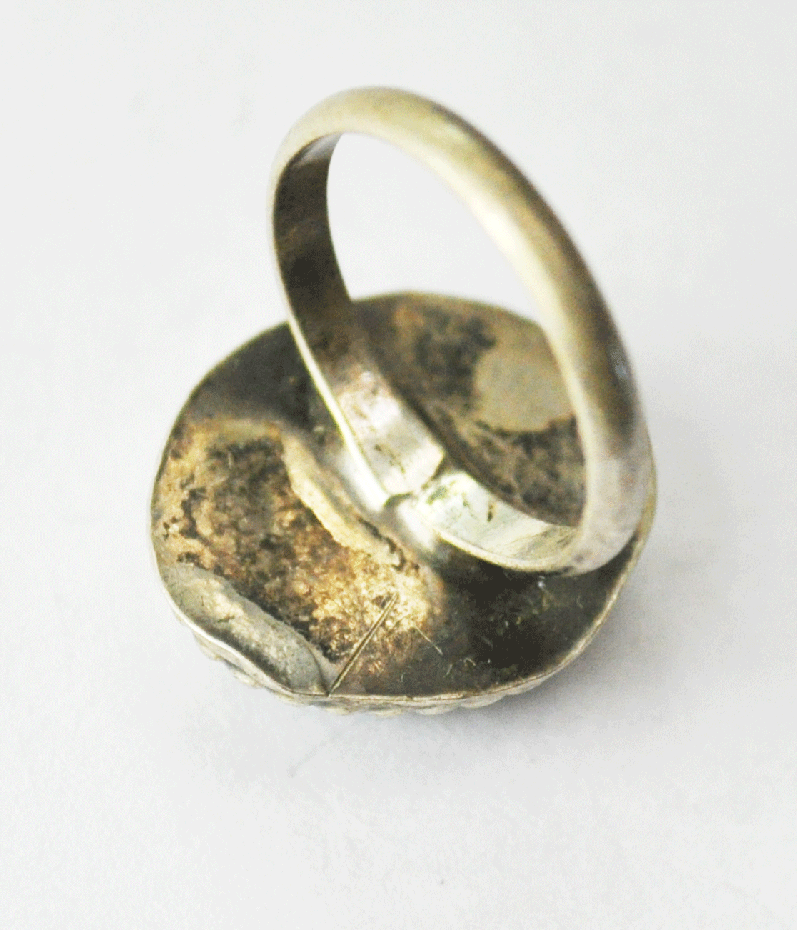 Small Antique Sterling Silver Green Turquoise Solitaire Wedding Ring Size 2