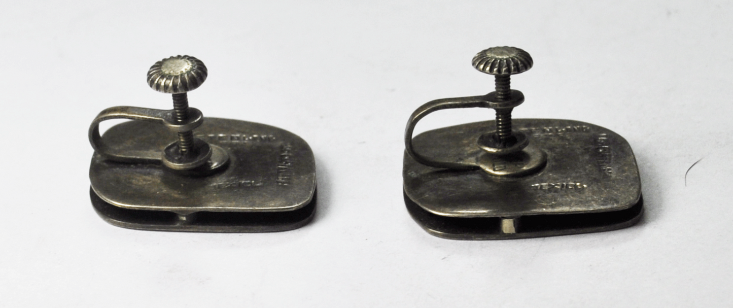 Sterling Mexico Los Castanare Screw Back Clip On Earrings Archer Cut Out 20x23mm