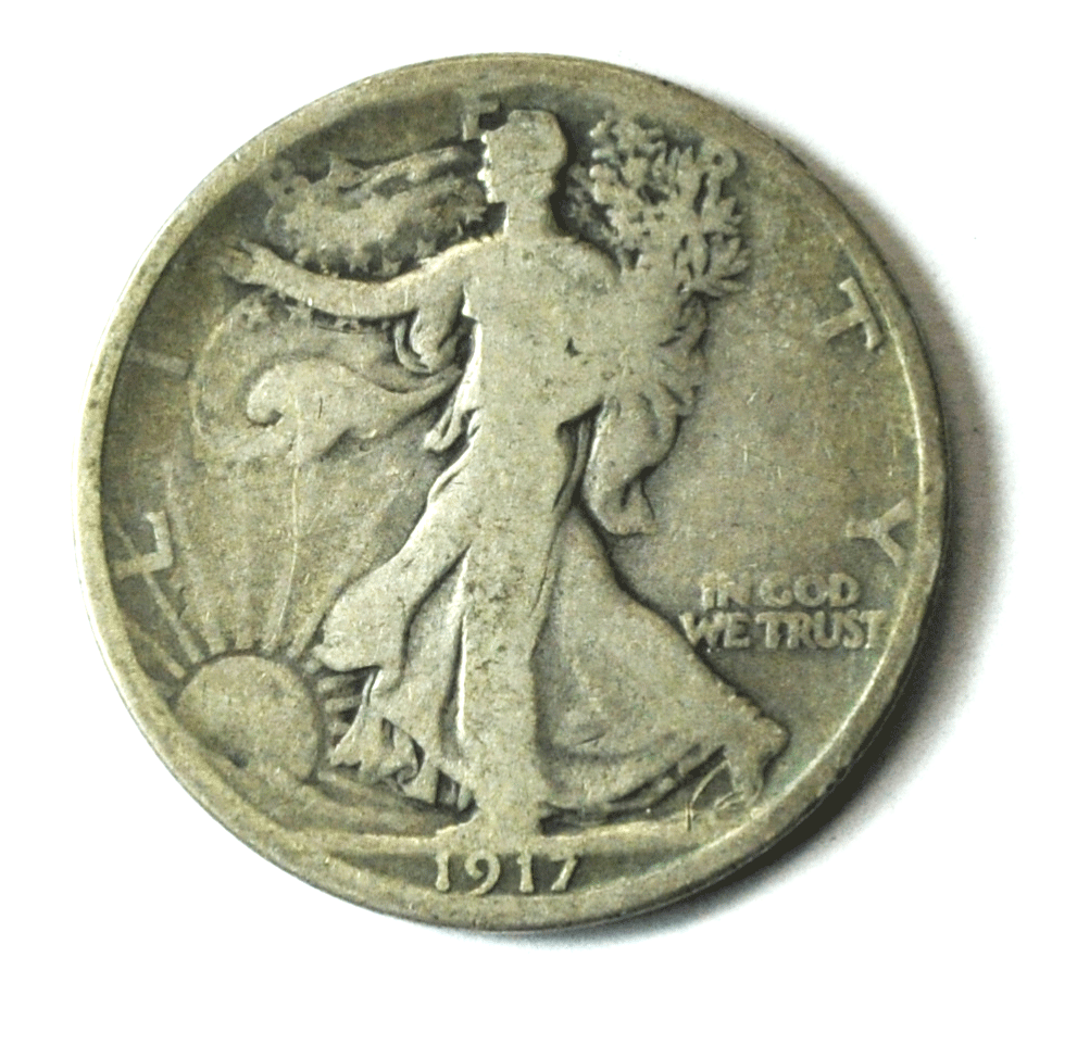 1917 S 50c Walking Half Dollar Silver Coin US San Francisco Reverse