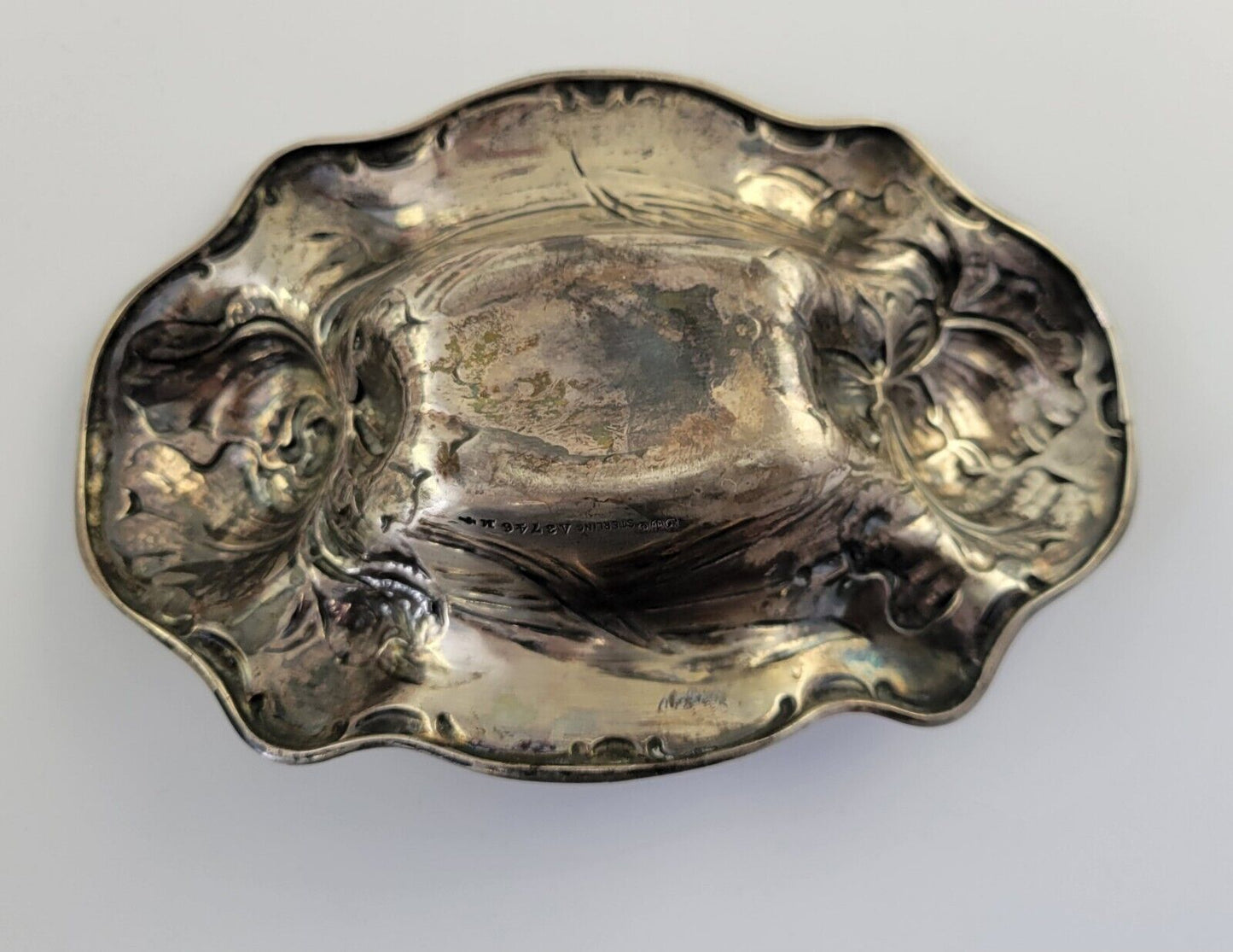 Antique ART NOUVEAU Gorham Sterling Silver 5 7/8" Floral Vanity Dish 2.2oz.