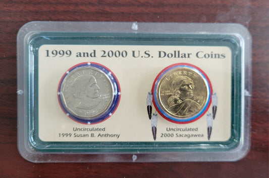 Littleton 1999 and 2000 U.S. Dollar Coins Susan B Anthony Sacagawea Uncirculated