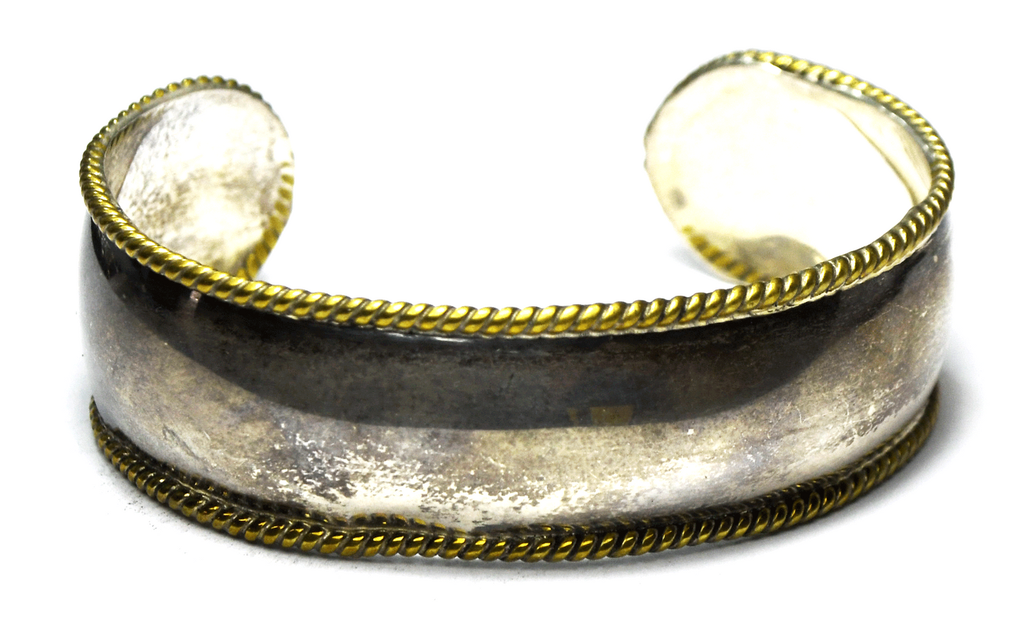 Sterling Silver Brass Twist Edge Cuff Bracelet 21mm 7.25" Wrist  19g