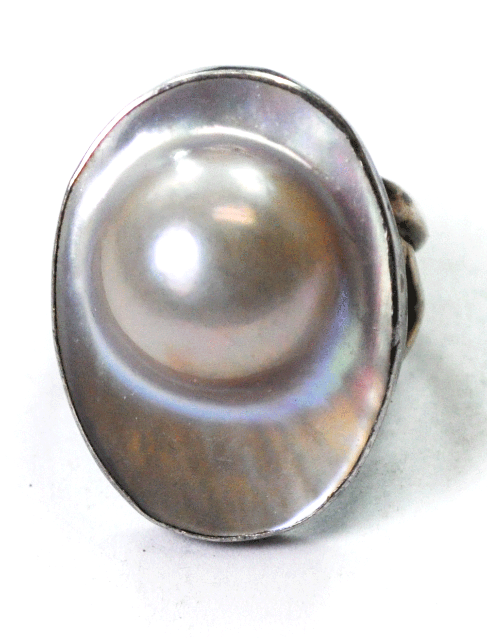 Sterling Silver Desert Rose Mother Pearl Domed Bump Ring 48mm Size 7