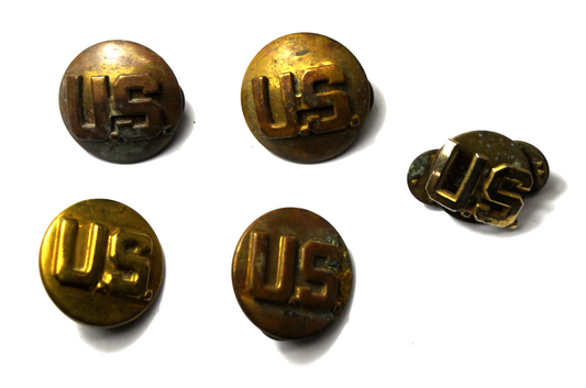 United States Military WWII Round US Collar Pin Set of 5