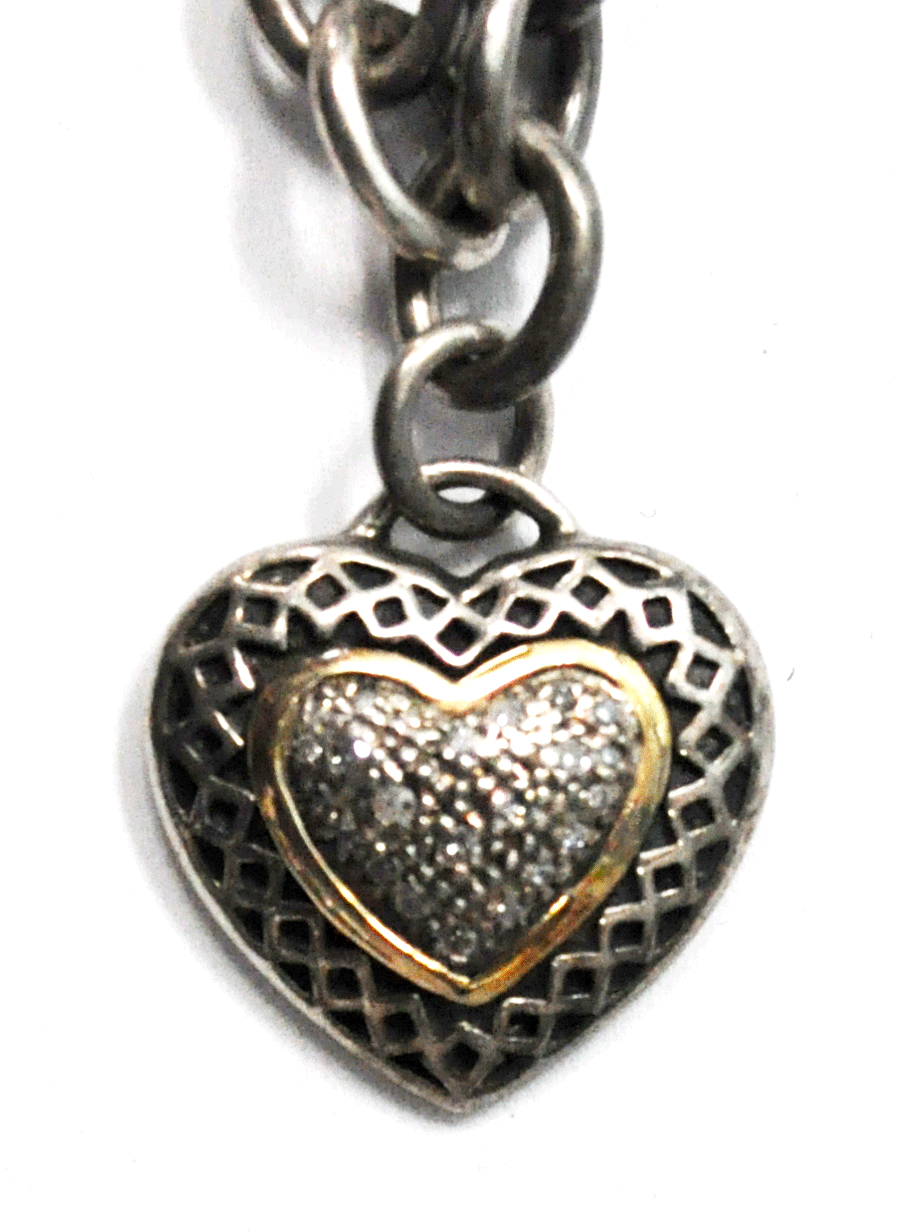 Sterling 14k Sayde L Vassil Diamond 23mm Heart Pendant & 17.5" Toggle Necklace