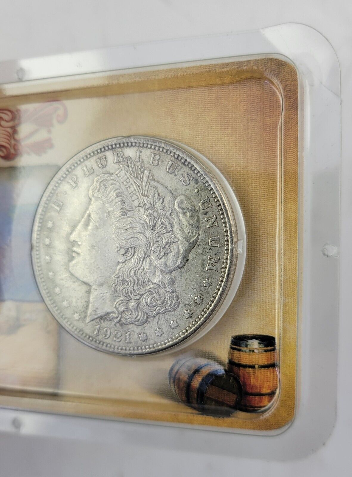 1921 P Morgan Silver Dollar in Littleton holder Wagon Trails