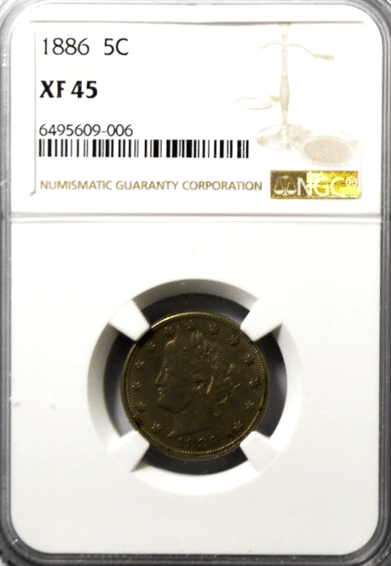 1886 5c V Liberty Nickel Five Cents Rare XF45 NGC