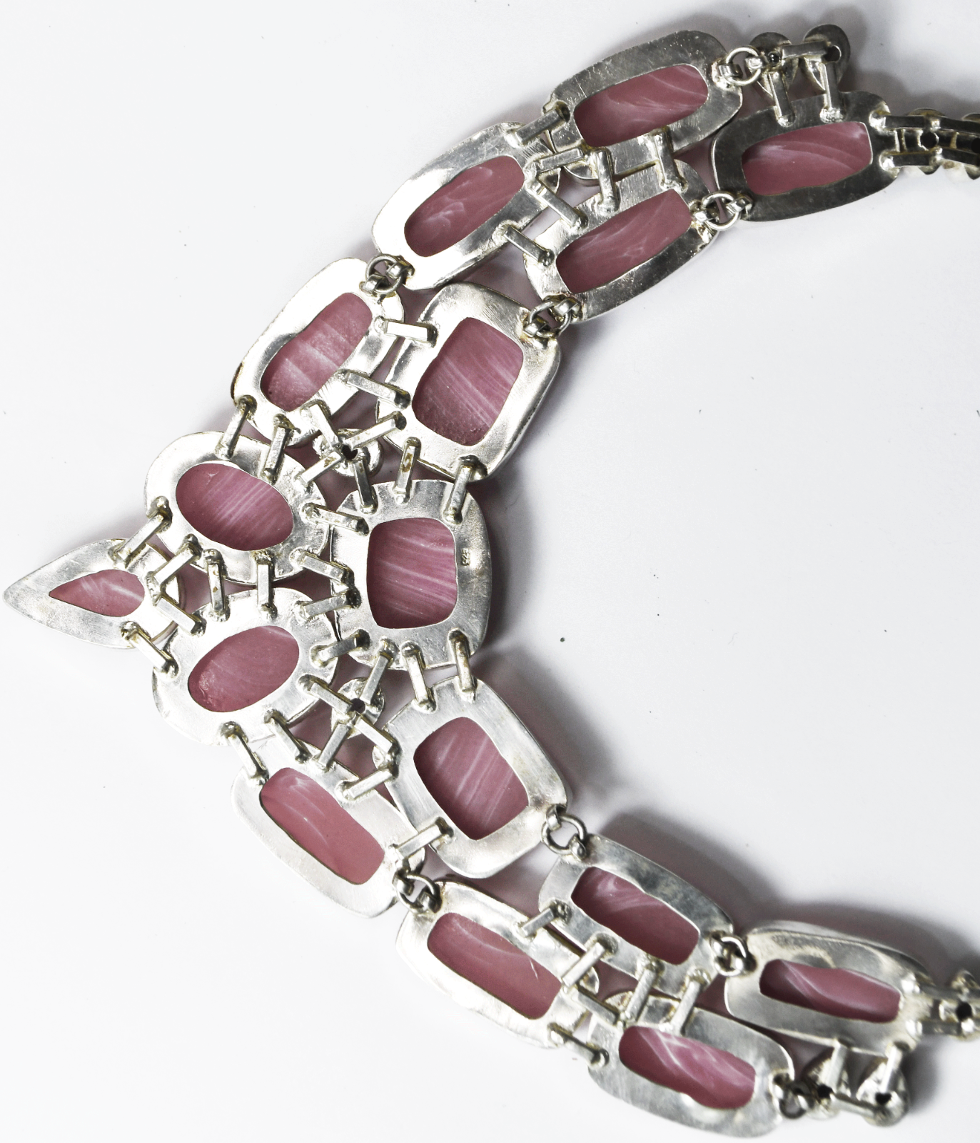 Sterling Pink Rhodochrosite Amethyst Large Heavy Toggle Necklace 23"