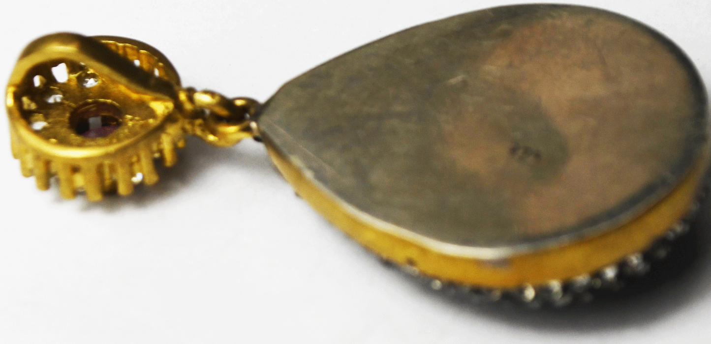 Sterling Silver Black Onyx Teardrop 2-Tone CZ Halo Pendant 42mm x 23mm