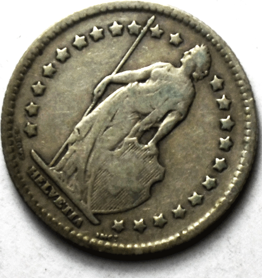 1905 B Switzerland One Franc Silver Coin KM# 24
