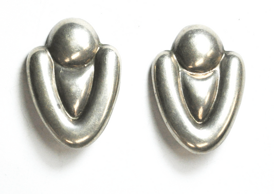 Silver Plate Modernist Abstract Large Puffy Earrings 40mm x 29mm Clip On