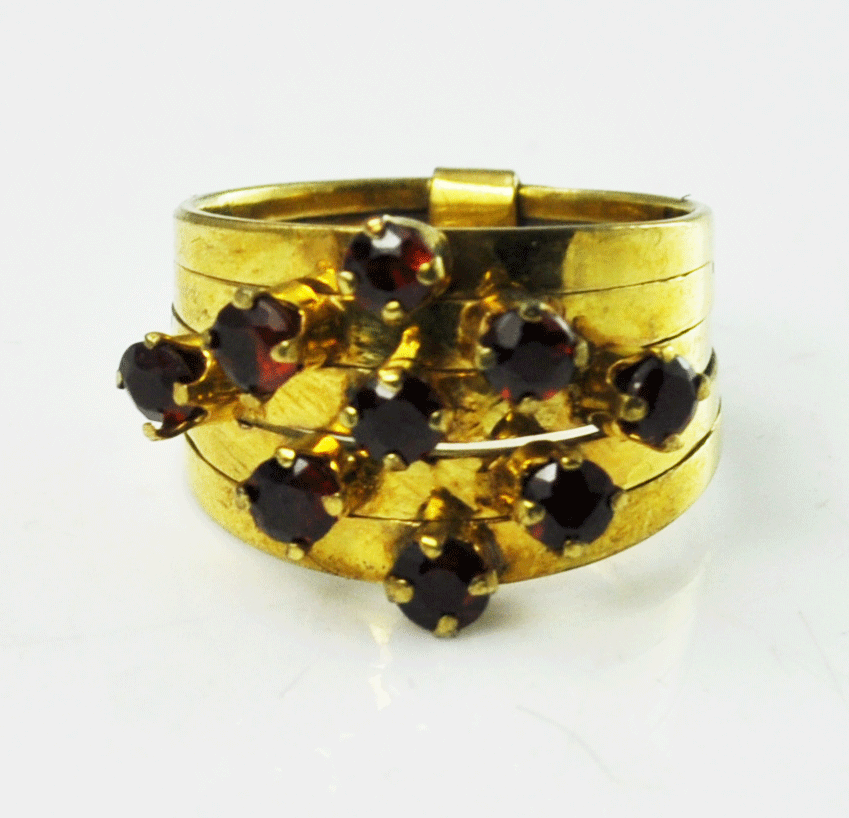 Red Garnet Cluster 5 Band Stackable Ring 14k Yellow Gold 13mm Size 5