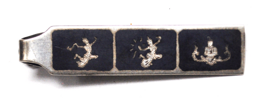 Vintage Siam Silver Goddess Black Enamel Tie Clip 2" x 11mm Bar Tack