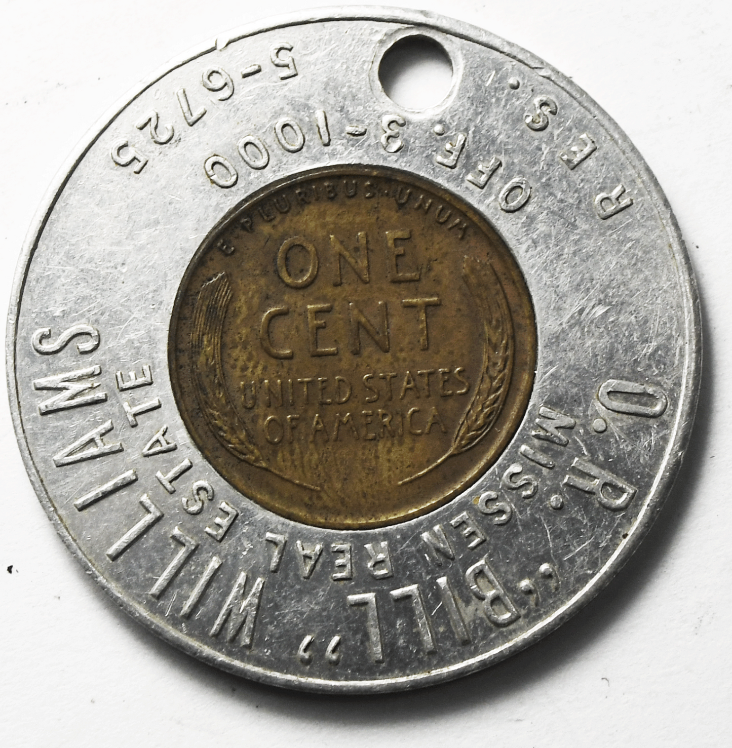 Encased Penny 1c 1953 D Wheat Penny OR Bill Williams Real Estate  Holed