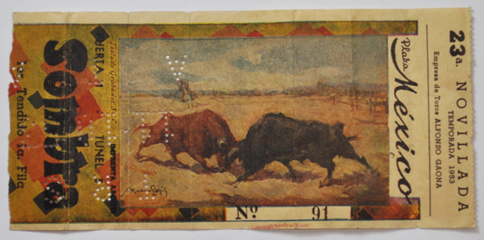 Temporada 1953 Plaza Mexico Novillada Bull Fighting Ticket Sombra TRS 11-10-53