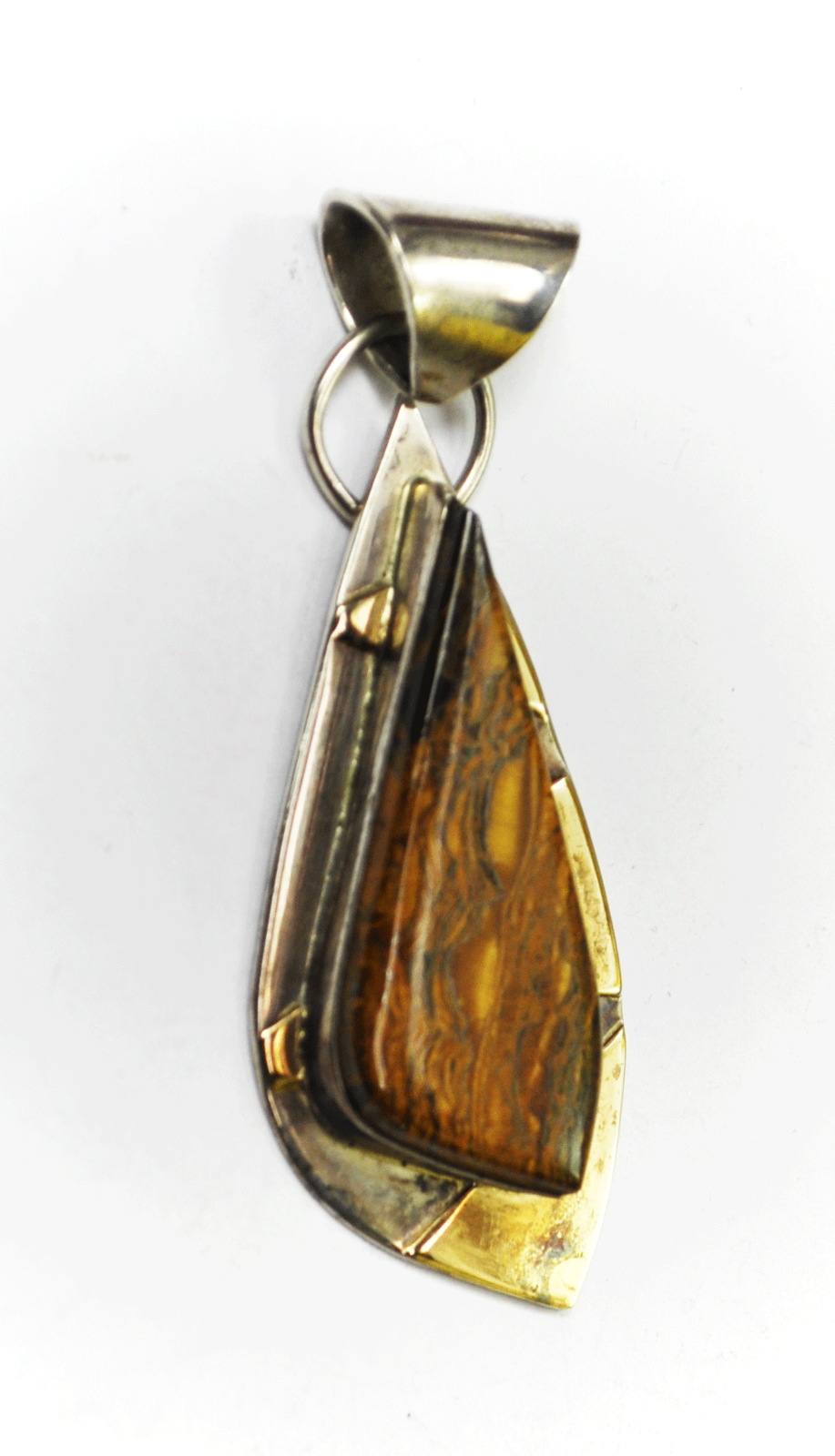 Sterling Silver Adam Neeley Petrified Wood 2 Tone Tiger Stripe Pendant 2.5" #206