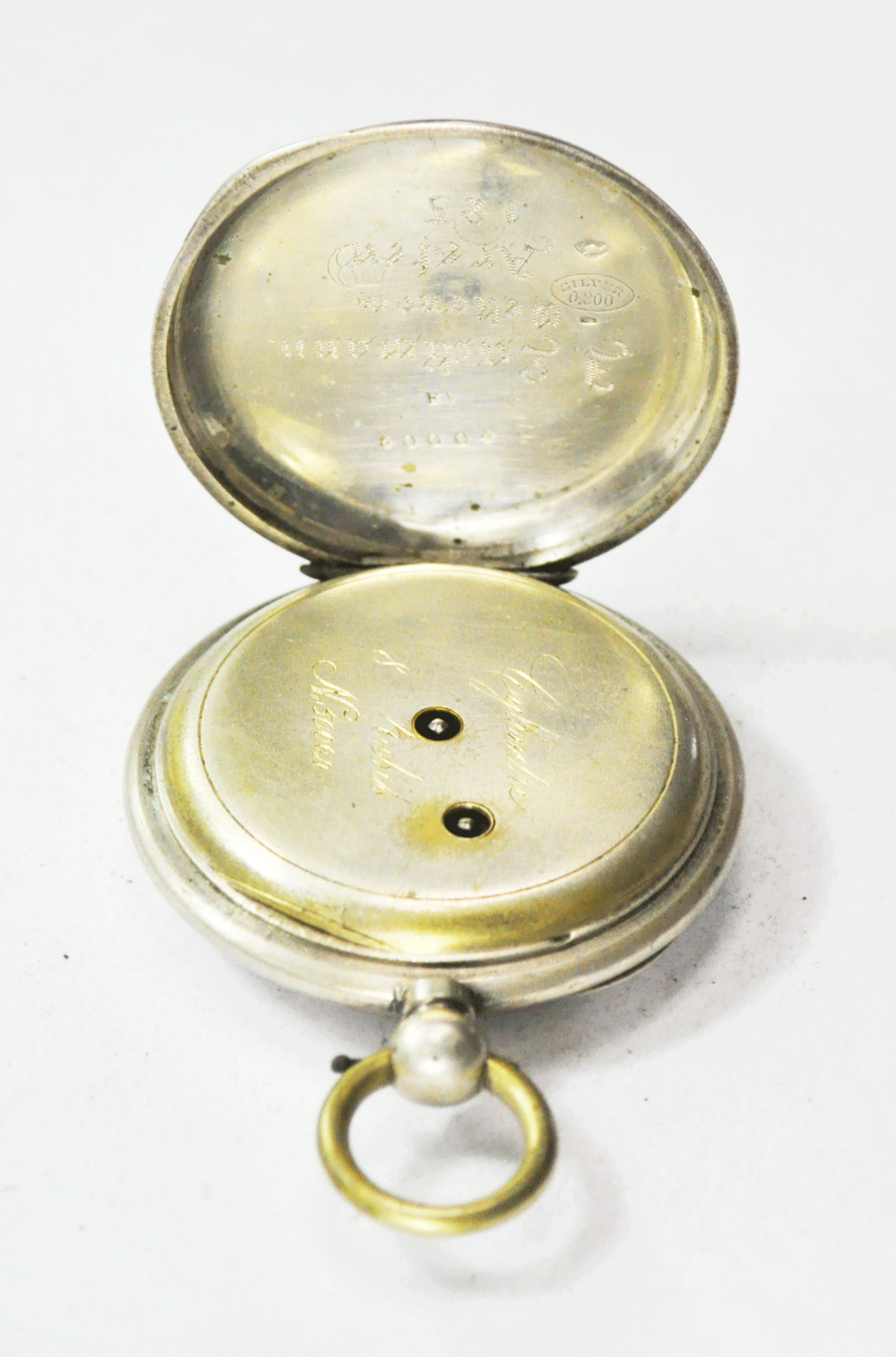 Antique Swiss 8 Rubis Cylindre German Monogram KW KS 49mm 800 Fine Case Running