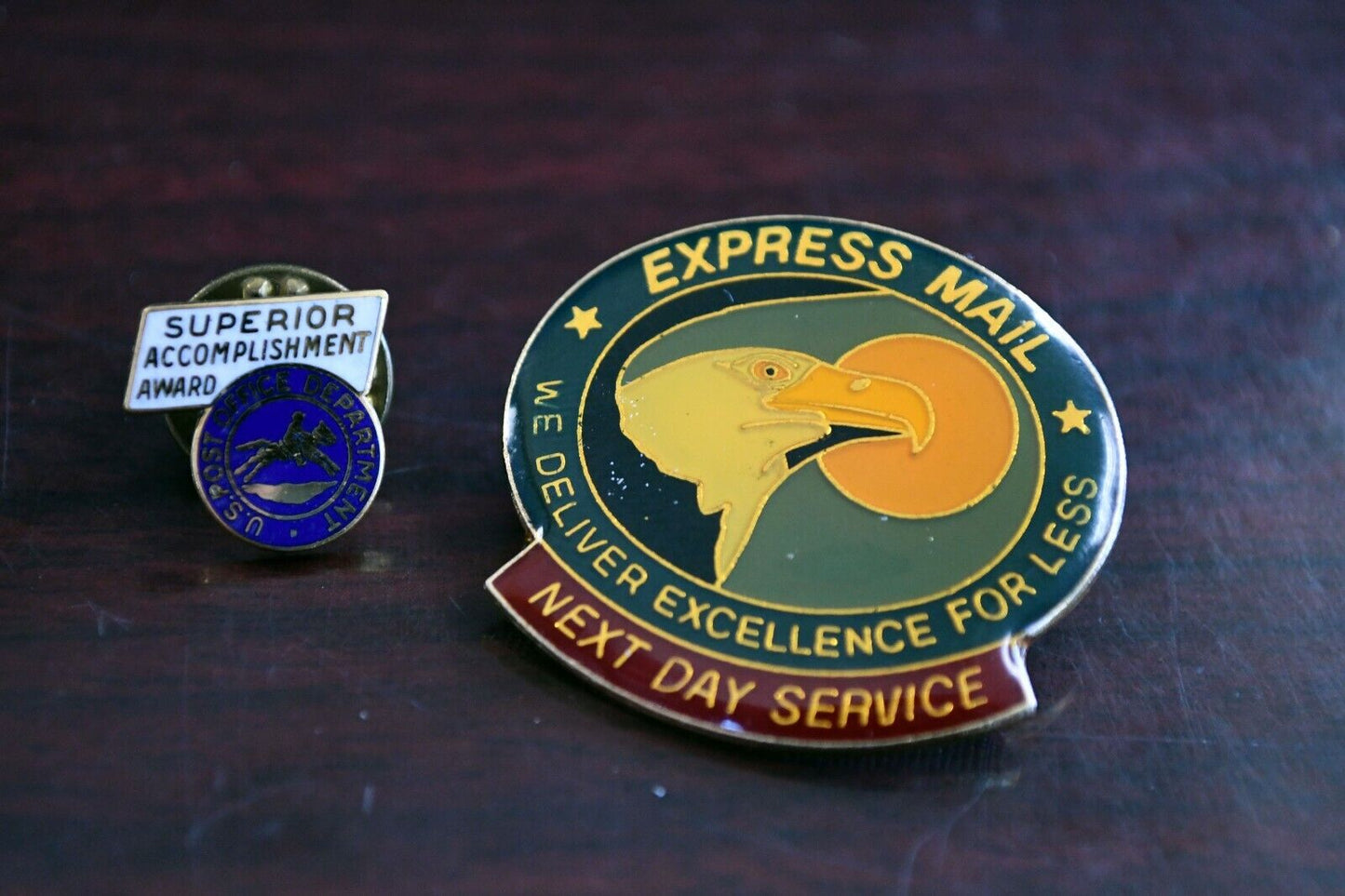 2 pc. Post Office Express Mail Enameled Pin Set Superior Accomplishment Award