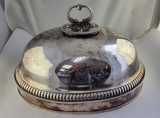 Antique Huge 18” Victorian Game Cover Food Meat Dome Silver Plated Centerpiece