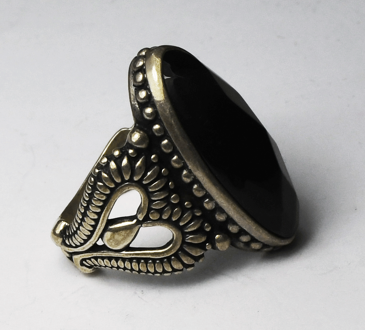 Sterling Silver Carolyn Pollack Faceted Onyx Heart Ring 26mm Size 8-1/2