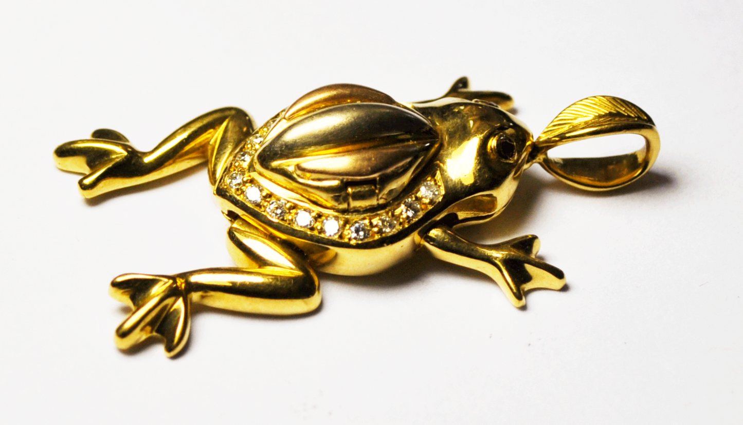18k Yellow Gold Frog Mechanical Movable Legs Ruby Diamond 38mm Pendant