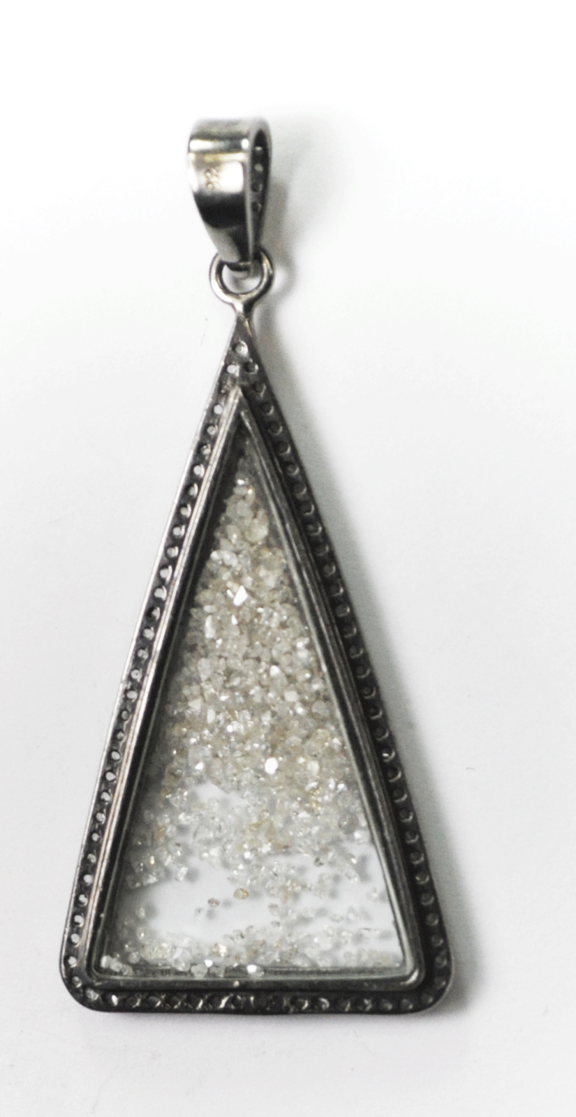 Sterling Silver Diamond Bezel Bale & Floating Triangle Pendant 27mm 2-1/2"