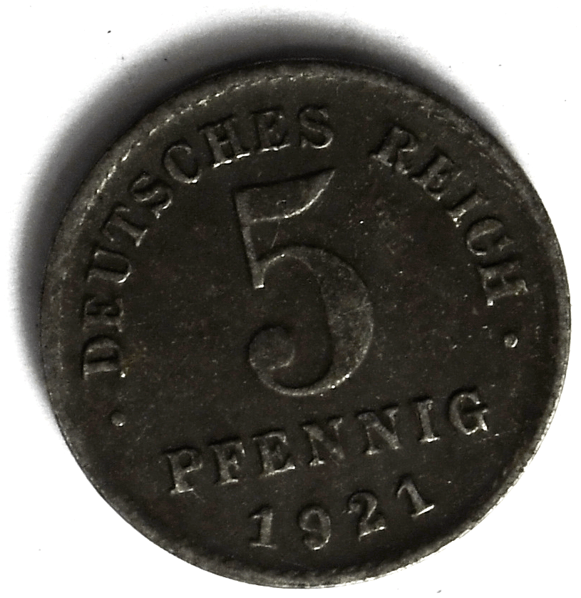 1921 DGermany Empire 5 Five Pfennig KM# 19