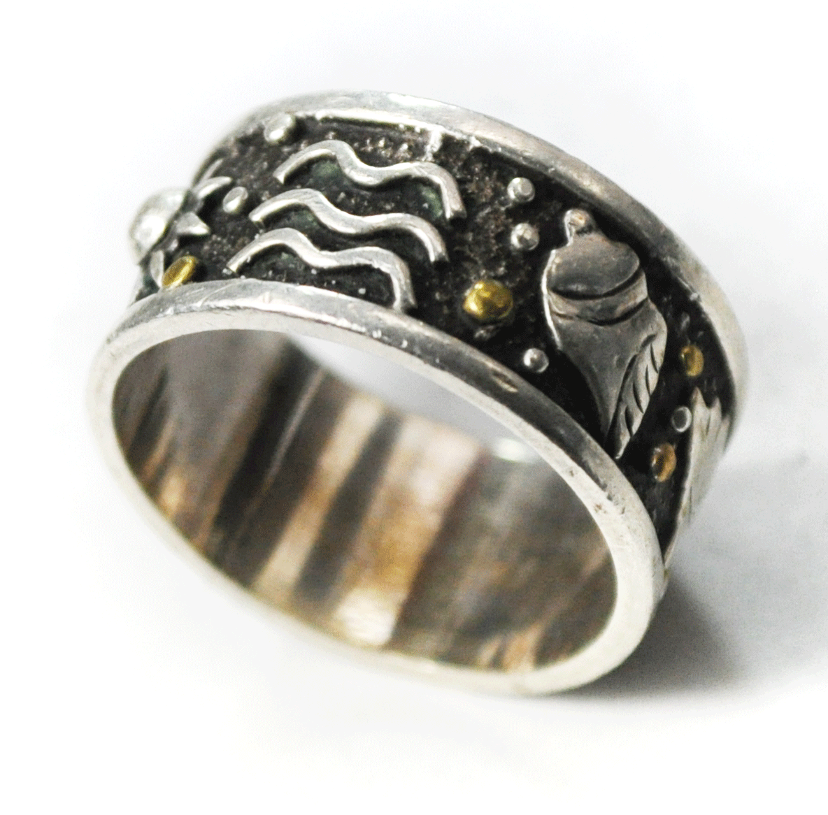 Sterling Silver Two Tone Story Teller Eternity Heart Sun Band 9mm Size 8