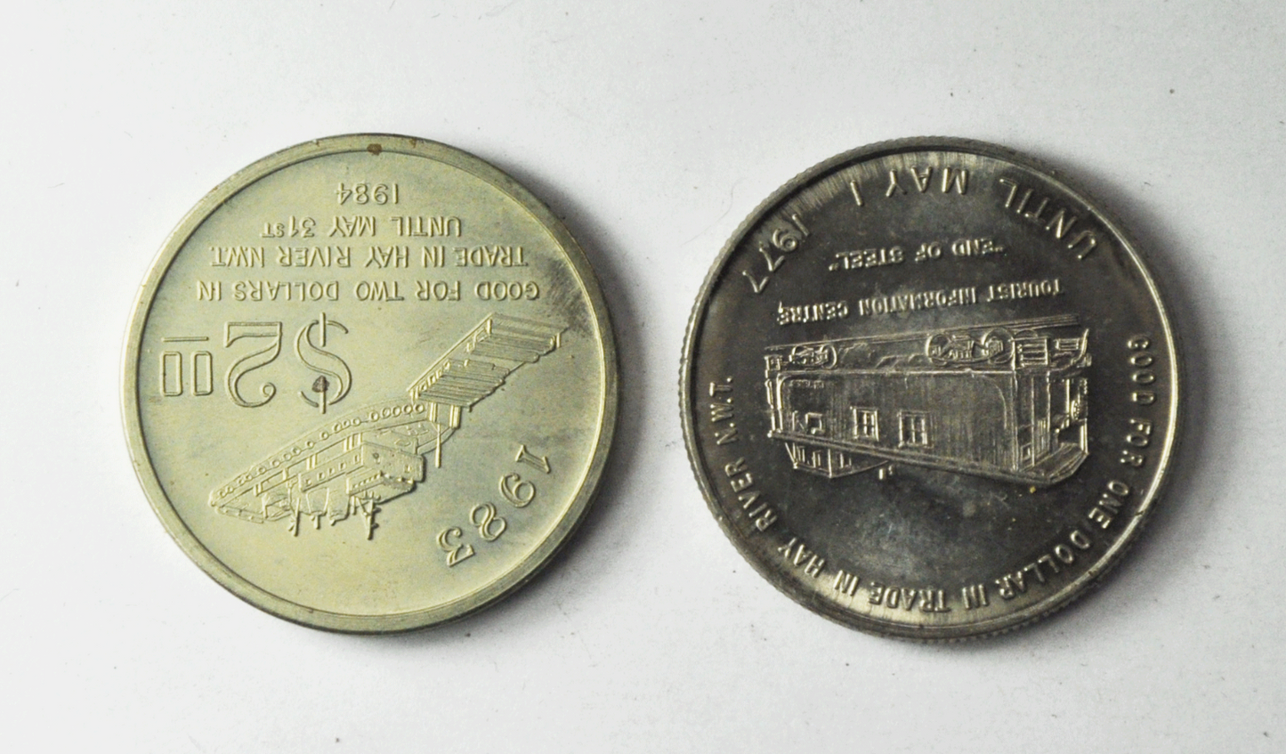 1977 & 1984 $1`$2 Canada Trade Dollars 36mm Hay River Northwest Territories