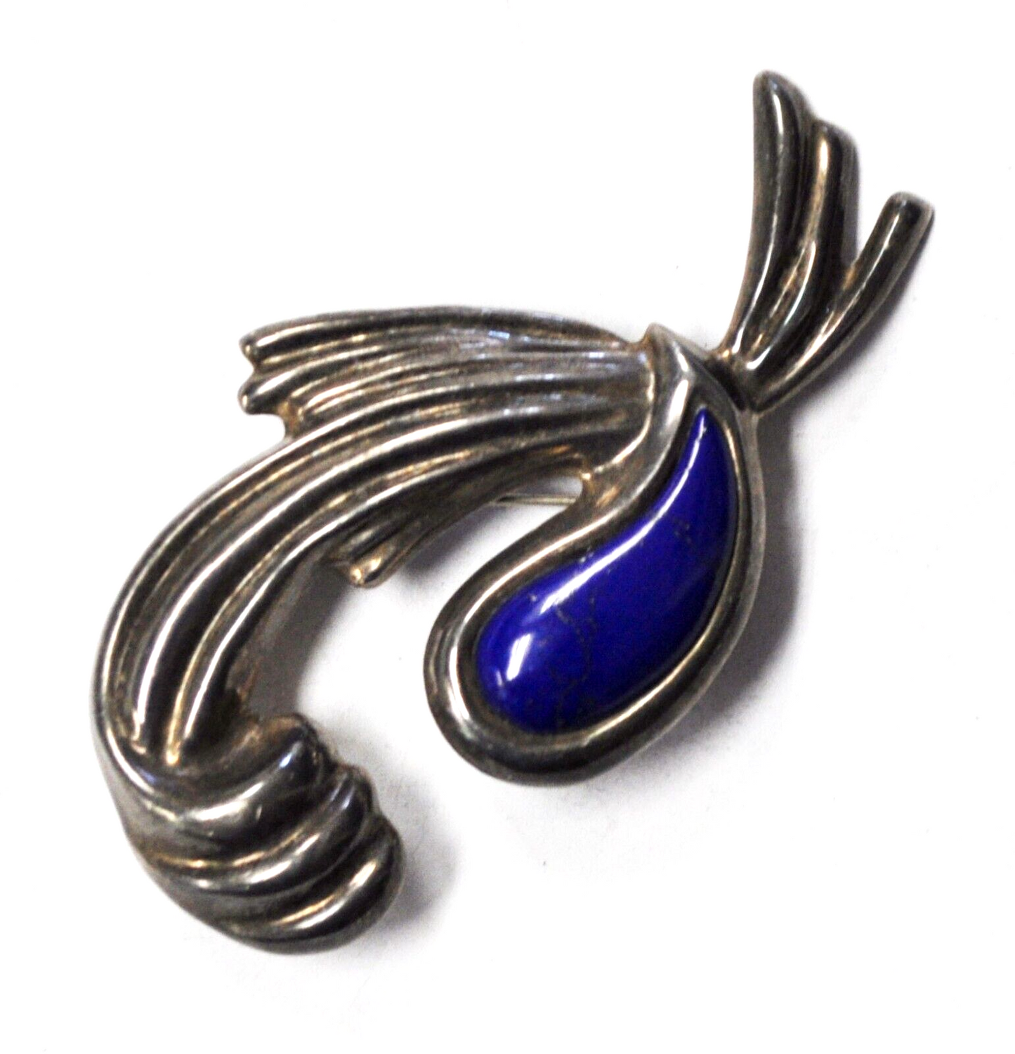 Sterling Silver Lapis Teardrop Lace Bushel Brooch Pin 78mm x 43mm