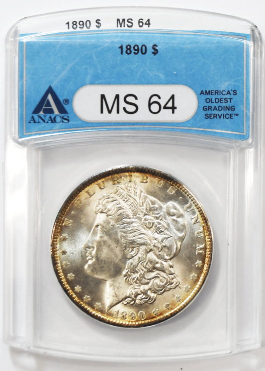 1890 $1 Morgan Silver One Dollar US Coin New Orleans ANACS MS64