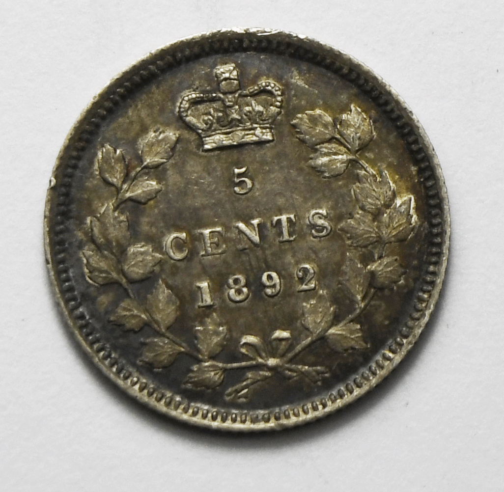 1892 Canada 5c Silver Five Cents KM# 2