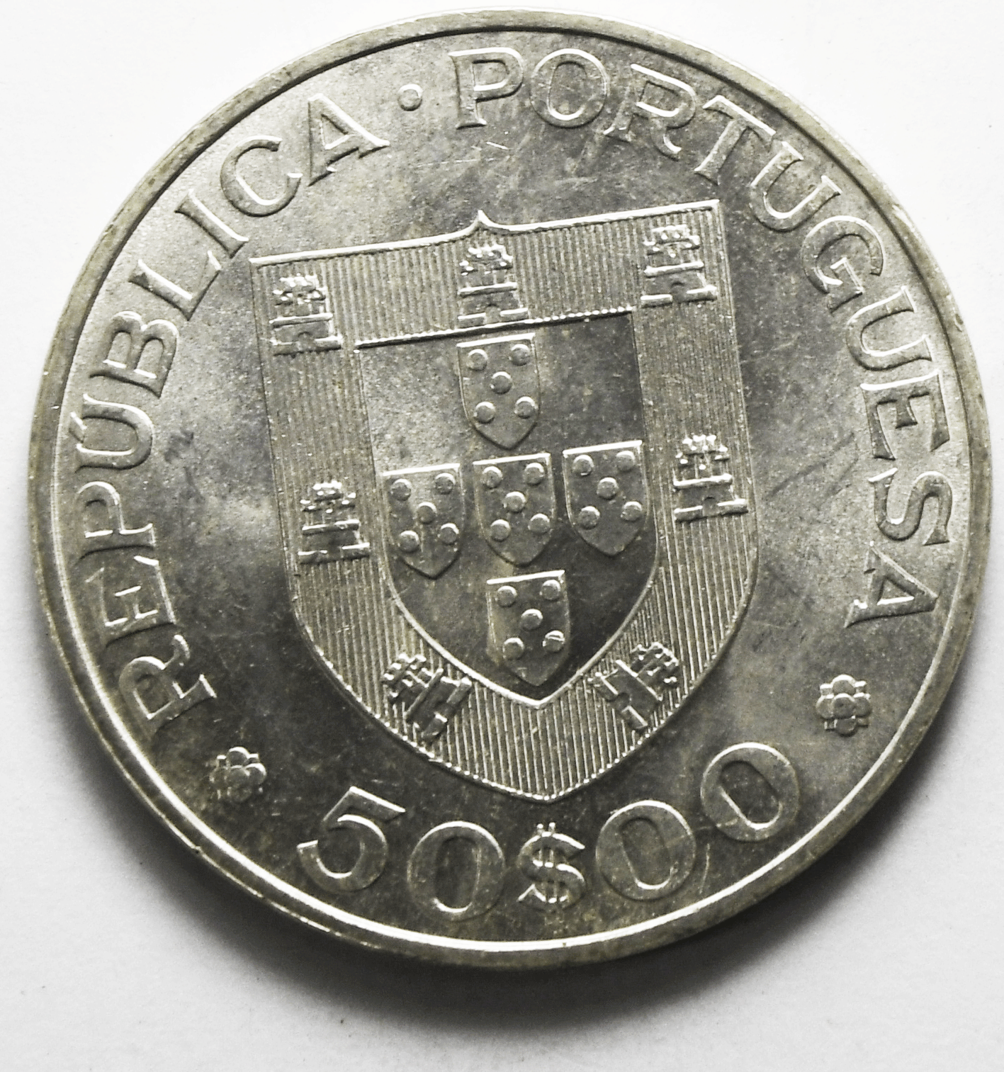 1969 Portugal 50 Escudos Silver Coin KM# 599 Uncirculated