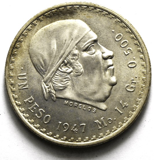 1947 Mexico Estados Unidos Mexicanos Un Peso Silver Coin KM# 456 Uncirculated