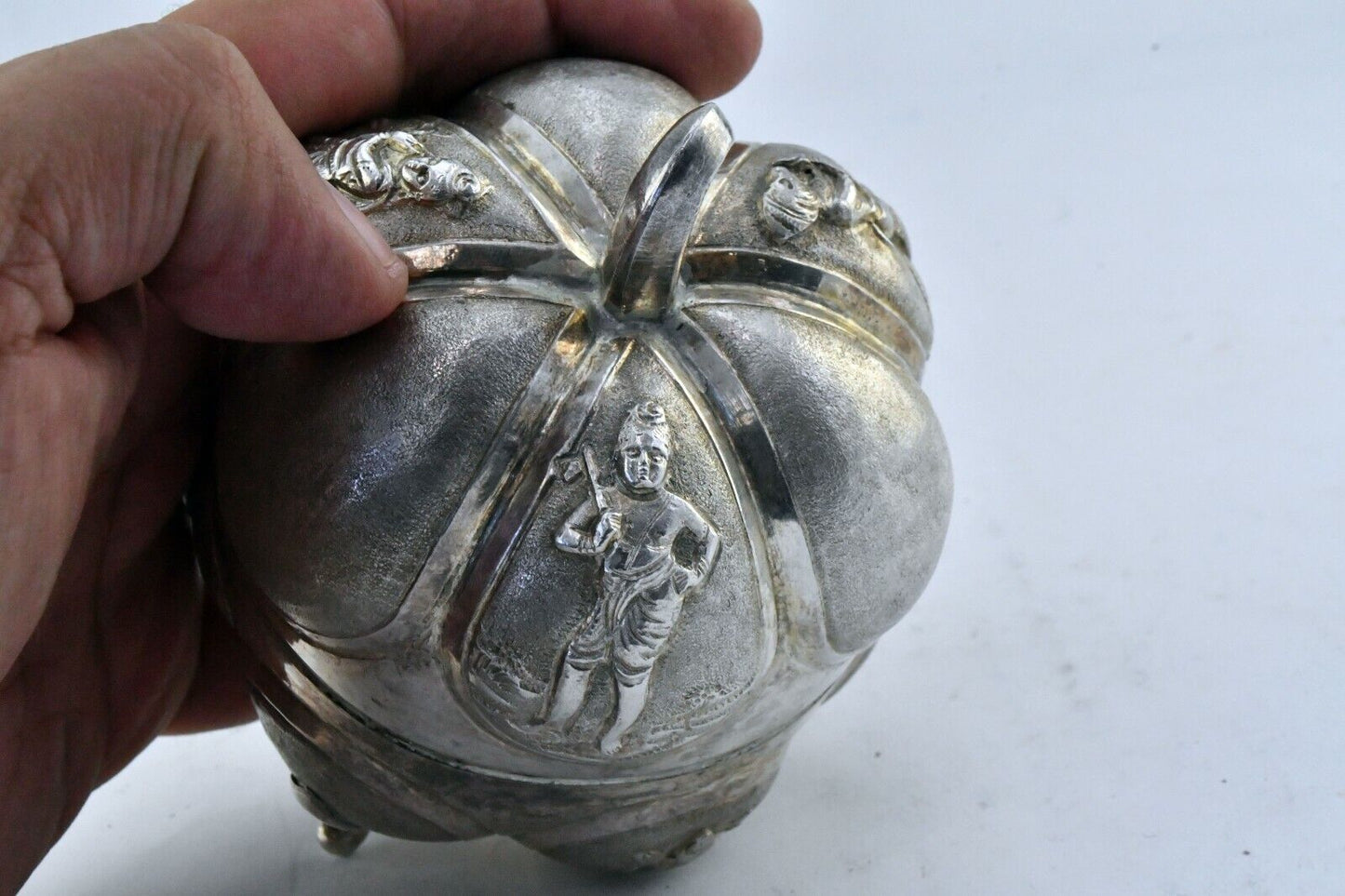 India Solid .900 Fine Silver Jewelry Trinket Prayer Kaddu Spice Container