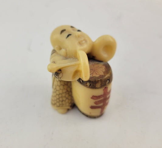 Vintage Japanese Resin Netsuke Drum Music Symbols Figurine