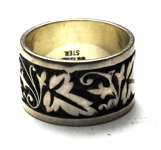 Sterling Silver Ed Levin Floral Leaf 12mm Wide Band Ring Size 7