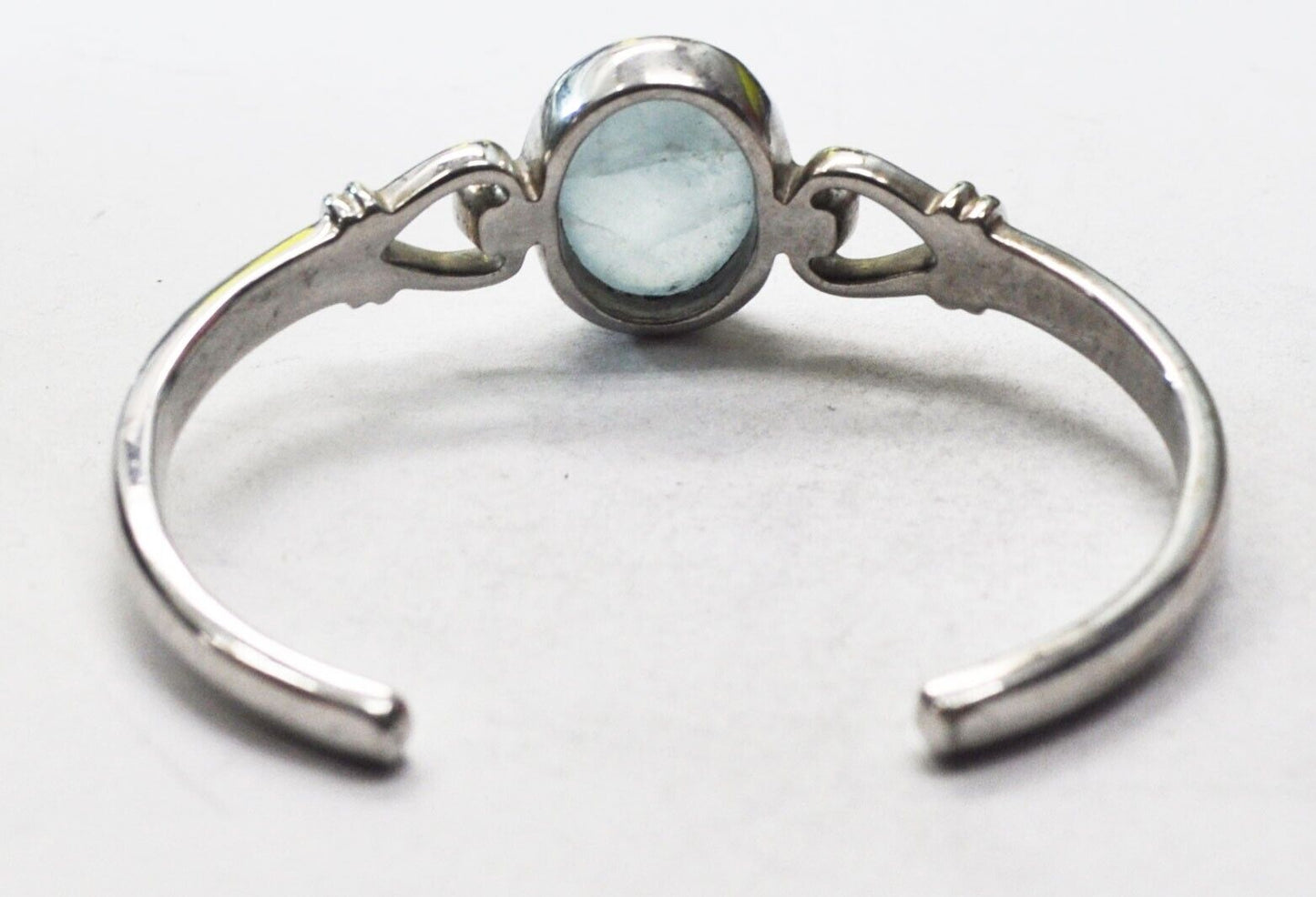 Sterling Silver Blue Oval Quartz Cuff Bracelet 21mm 7" Wrist