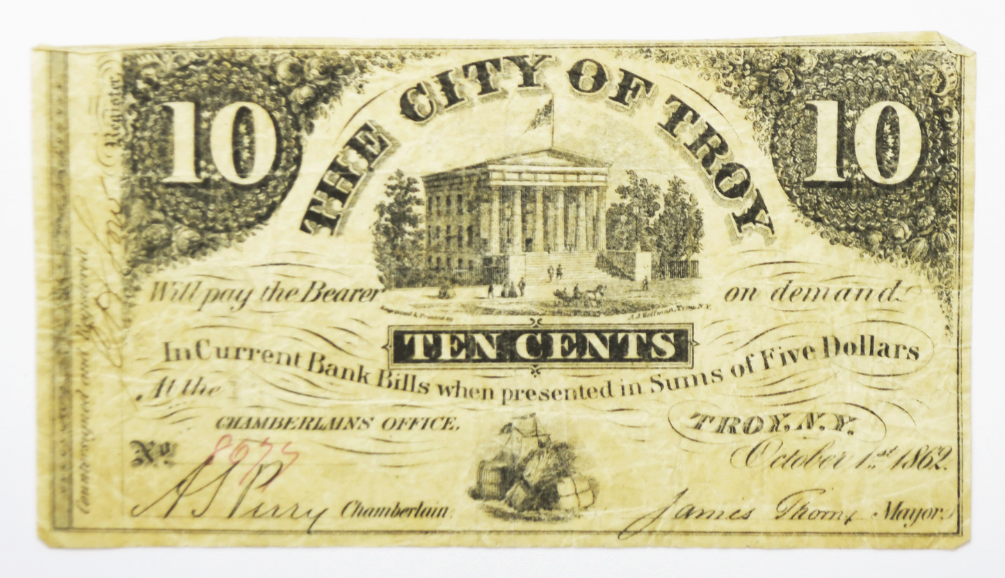 1862 10c City of Troy Ten Cents Obsolete Note
